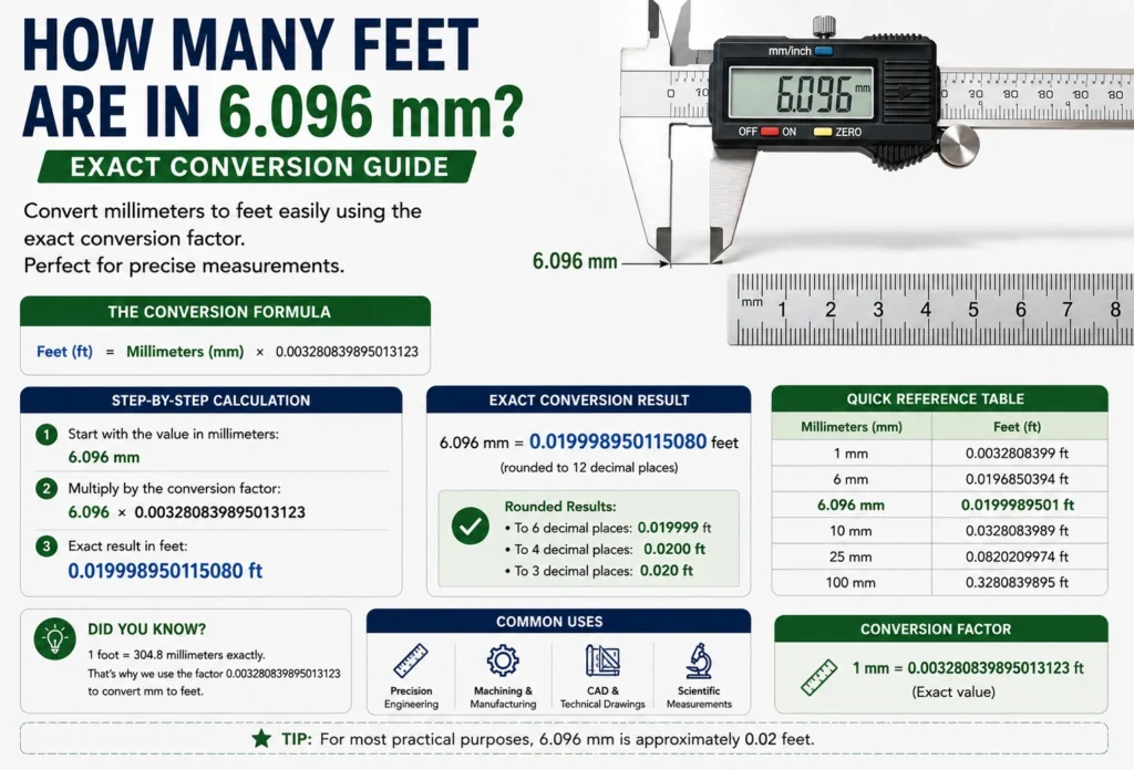 how many feet are in 6.096 mm