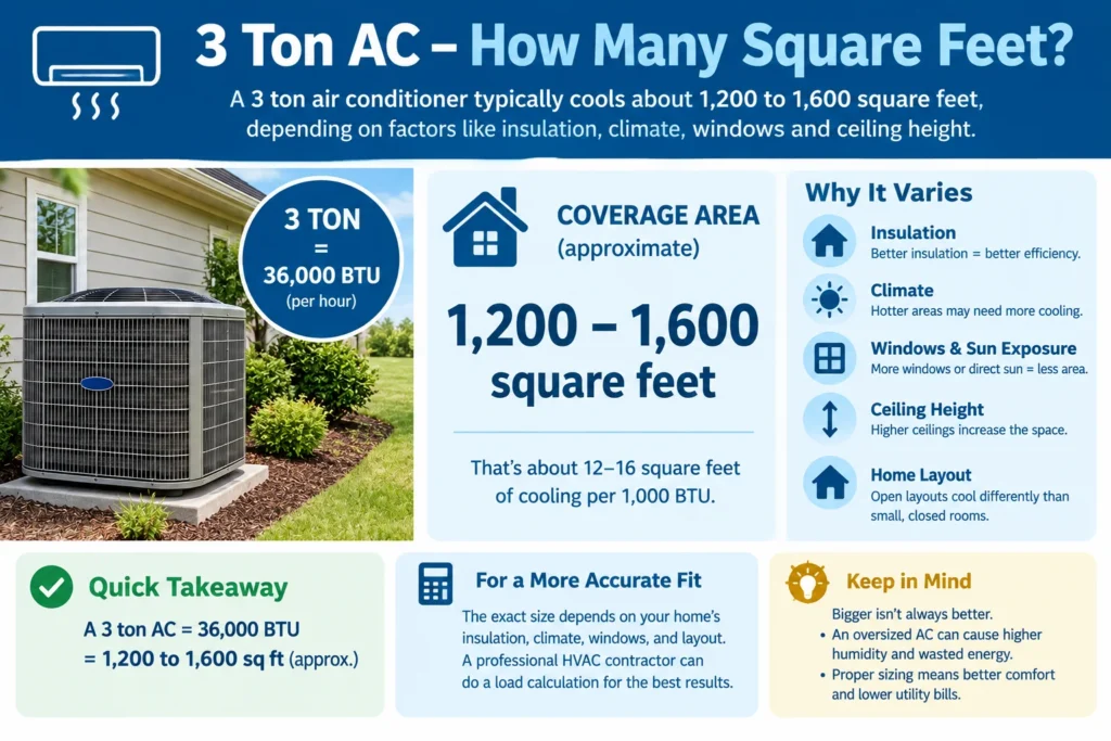 3 ton ac how many square feet