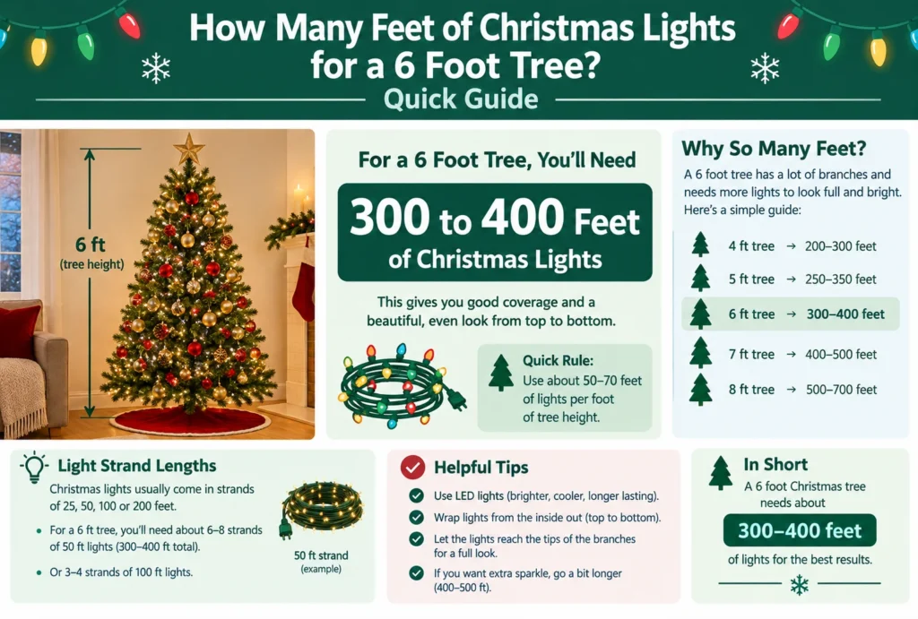 how many feet of christmas lights for 6 foot tree