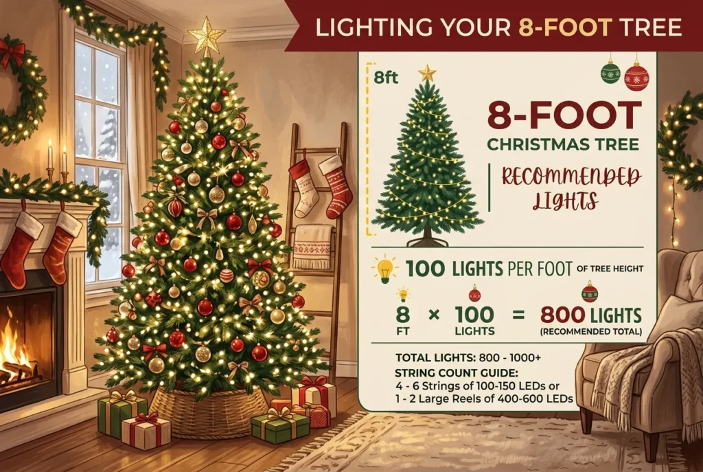 how many feet of lights for 8ft tree